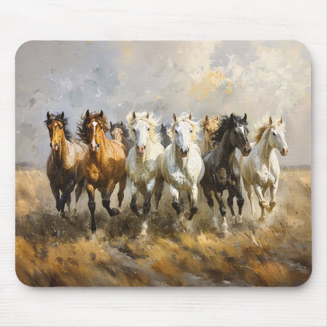Horse Herd Galloping Mustang Malerei Mousepad (Vorne)
