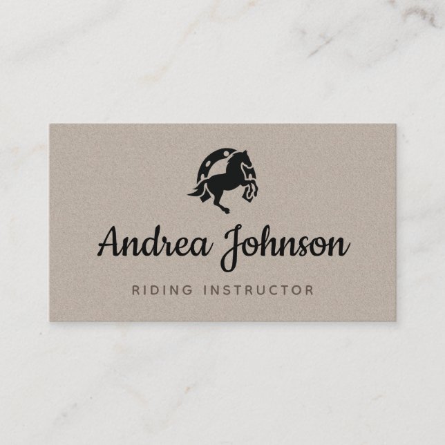 Horse Horseshoe Gray Kraft Paper Riding Instructor Visitenkarte (Vorderseite)