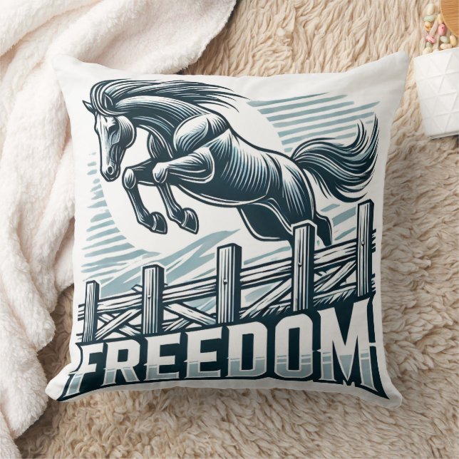 Horse Jumping Over the Freedom Wall Kissen (Decke)