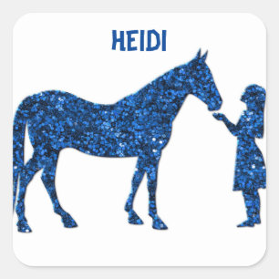 HORSE & MÄDCHEN PERSONALISIERT. QUADRATISCHER AUFKLEBER