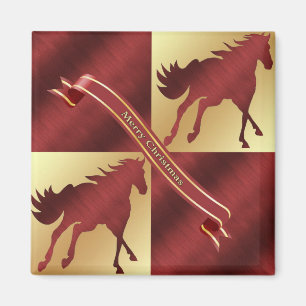 Horse Maroon und Gold Frohe Weihnachten Magnet