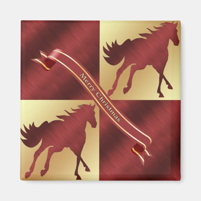 Horse Maroon und Gold Frohe Weihnachten Magnet (Vorne)