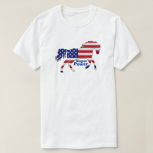 Horse Mustang Super Power - American Flag Design T-Shirt