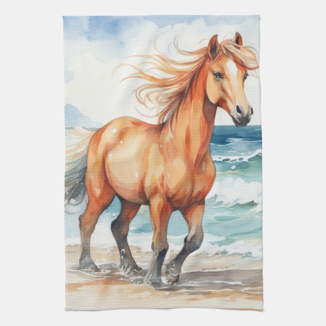 Horse on Beach Geschirrtuch (Vertikal)