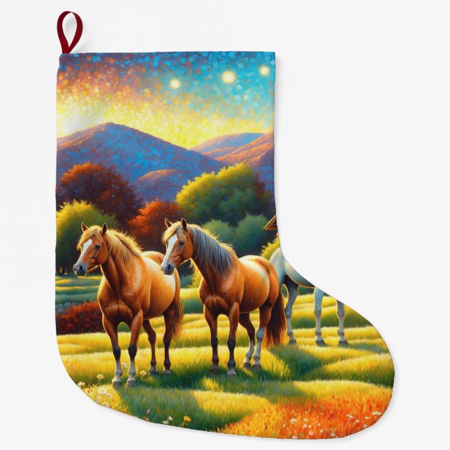Horse on Farm Wildflower Meadow Großer Weihnachtsstrumpf (Vorderseite)
