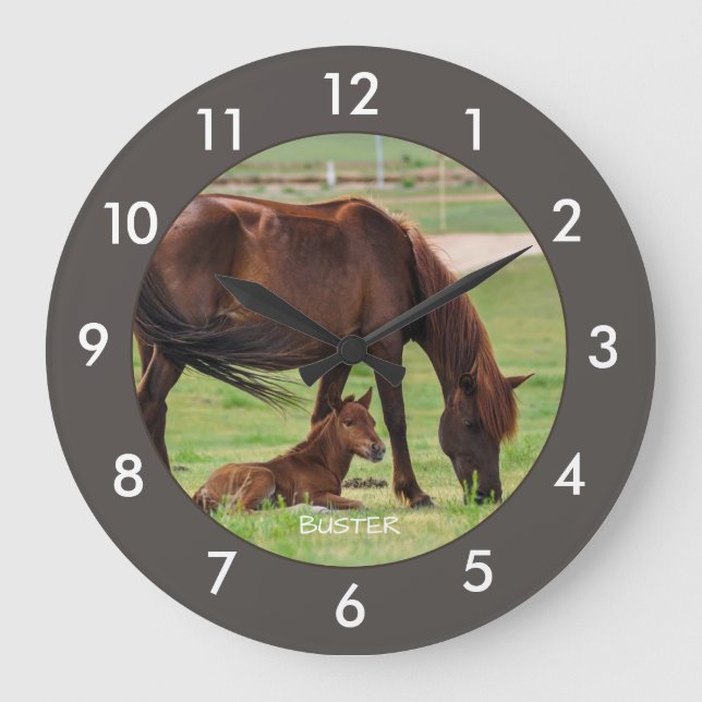 Horse Personalized Large Clock Große Wanduhr (Vorderseite)