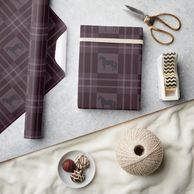 Horse Plaid Purple Equestrian Holiday Christmas Geschenkpapier (Kunsthandwerk)