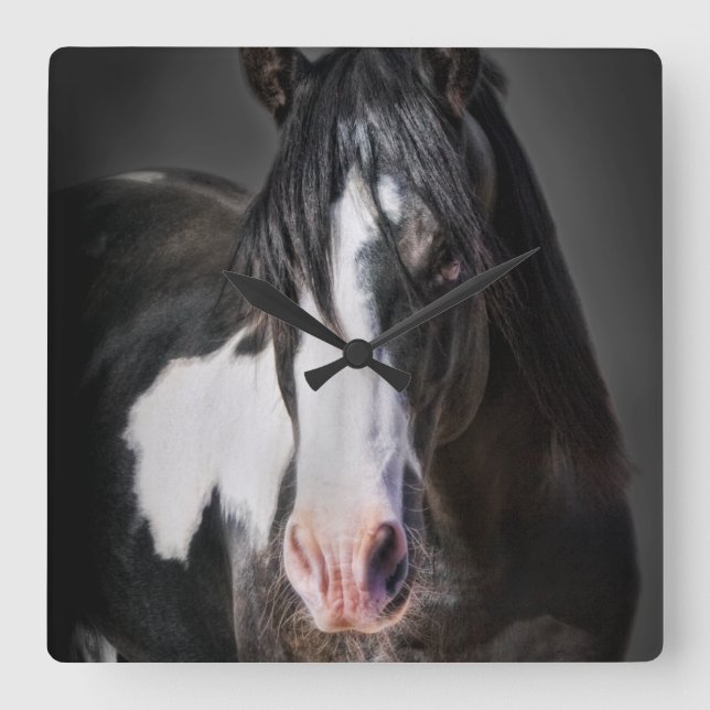 Horse Portrait II Quadratische Wanduhr (Vorderseite)