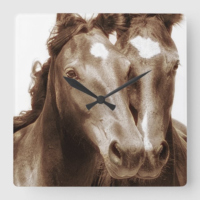Horse Portrait III Quadratische Wanduhr (Vorderseite)