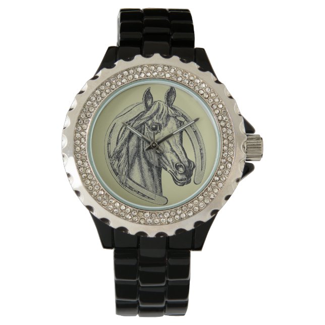 Horse Portrait Illustration Armbanduhr (Vorderseite)