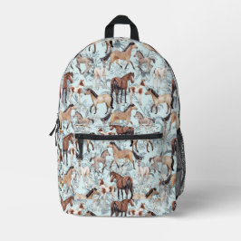 Horse Print Pretty Aqua Floral  Girl's Bedruckter Rucksack