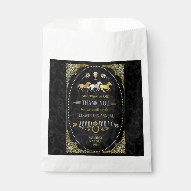 Horse Racing Derby Day Party Art Deco Black Gold Geschenktütchen (Vorderseite)
