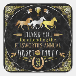 Horse Racing Derby Day Party Art Deco Black Gold Quadratischer Aufkleber