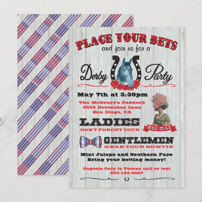 Horse Racing Derby Party Poster Invitation (Devant / Derrière)