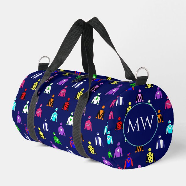 Horse Racing Jockey Silks Gemustert Mit Monogramm Duffle Bag (Linke Seite)