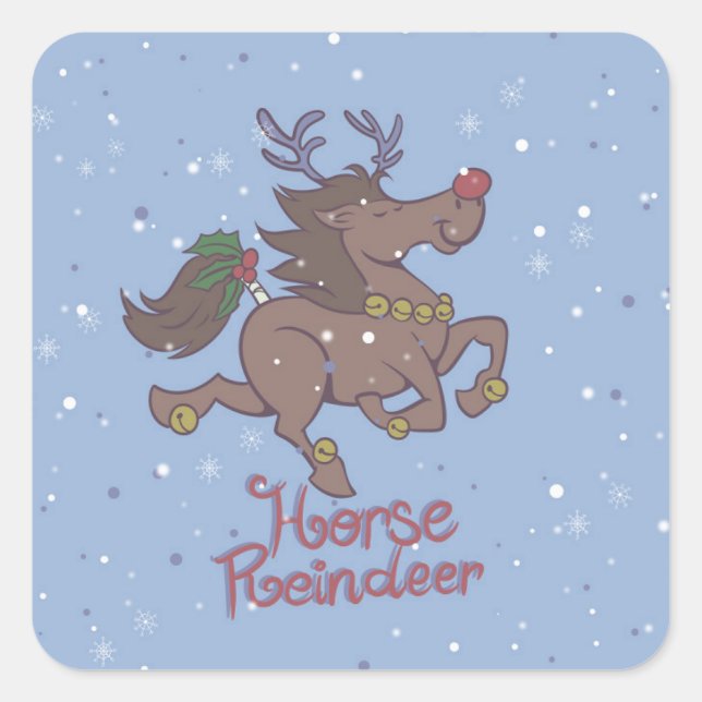 Horse reindeer cartoon illustration quadratischer aufkleber (Vorderseite)