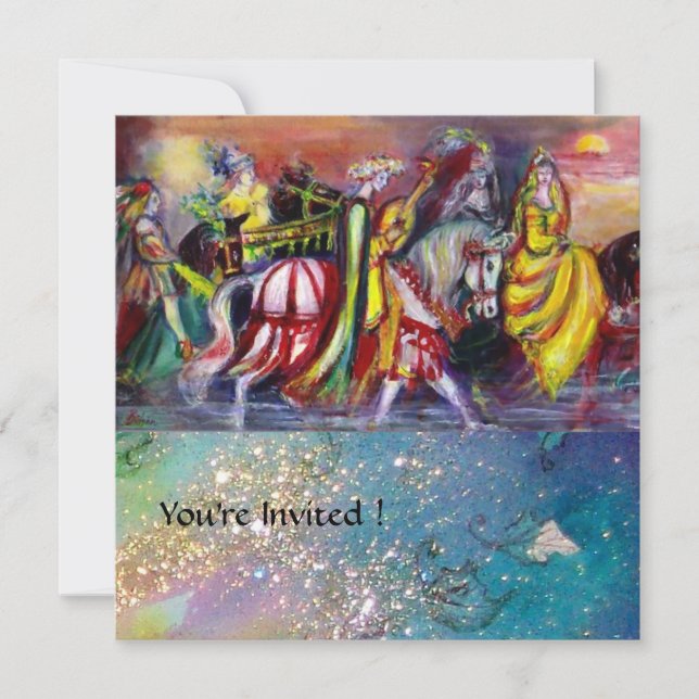 HORSE RIDERS, MUSIK IN DER NACHT, Gold Blue Gparkl Einladung (Vorderseite)