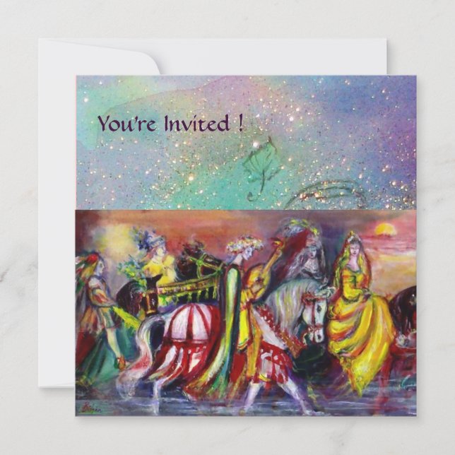 HORSE RIDERS, MUSIK IN DER NACHT, Gold Blue Gparkl Einladung (Vorderseite)