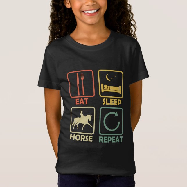 Horse Riding Rider Eat Sleep Repeat Funny retro T-Shirt (Vorderseite)