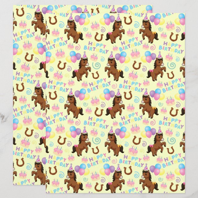 Horse Scrapbook Paper in Yellow (Vorne/Hinten)