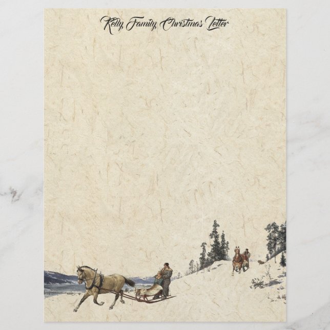Horse Sleigh Family Christmas Letter Writing Paper Briefbogen (Vorderseite)