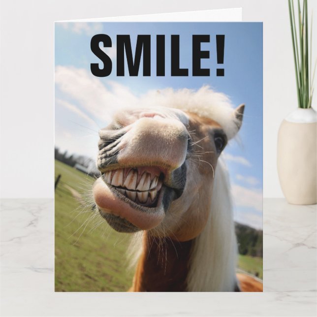 HORSE SMILING FUNNY BIRTHDAY GREETING CARD KARTE (Vorderseite)