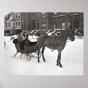 Horse und Sleigh, 1935. Vintages Foto Poster