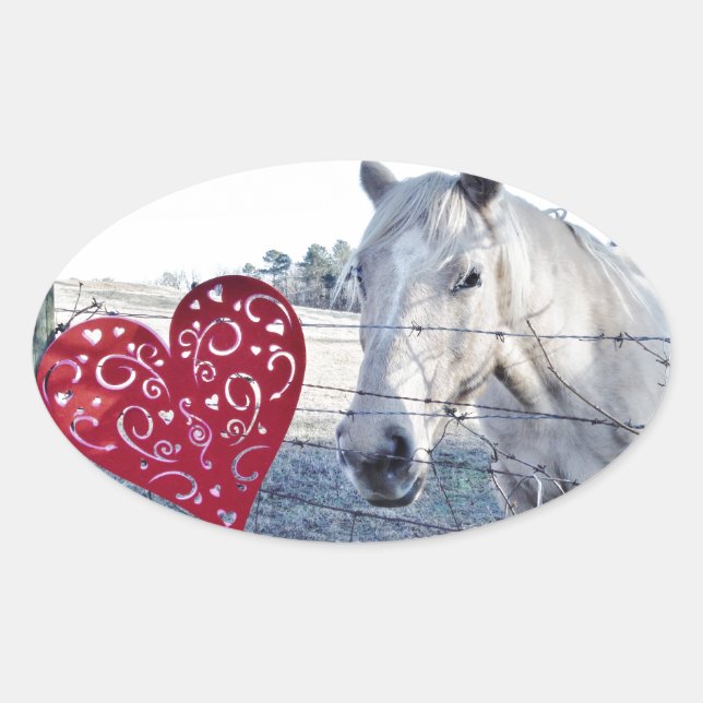 HORSE Valentinherz Ovaler Aufkleber (Vorderseite)