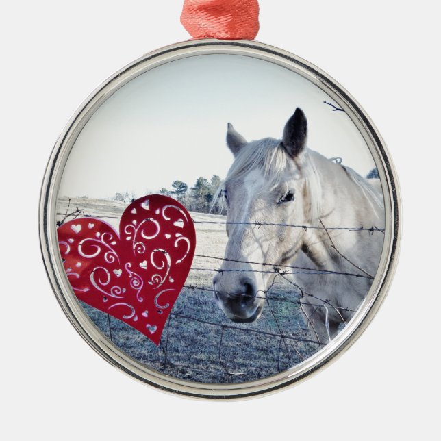 HORSE Valentinherz Silbernes Ornament (Vorne)