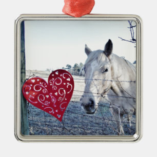 HORSE Valentinherz Silbernes Ornament