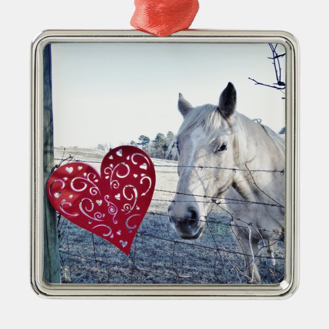 HORSE Valentinherz Silbernes Ornament (Vorne)