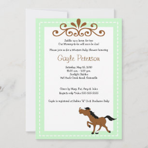 HORSE Western Cowgirl 5x7 Baby shower Invitation