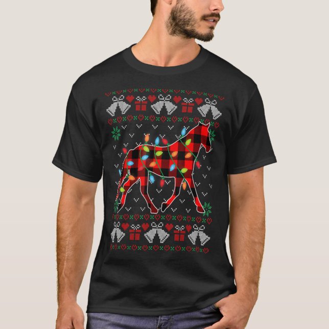Horse Xmas Lights Ugy Weihnachtssüßer T-Shirt (Vorderseite)