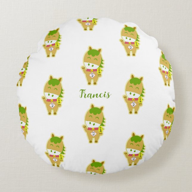 Horse Year Lucky Cute Personalized Round Pillow  Rundes Kissen (Vorderseite)