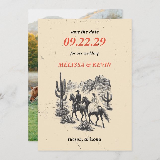 Horseback Canyon Couple Save the Date (Vorne/Hinten)