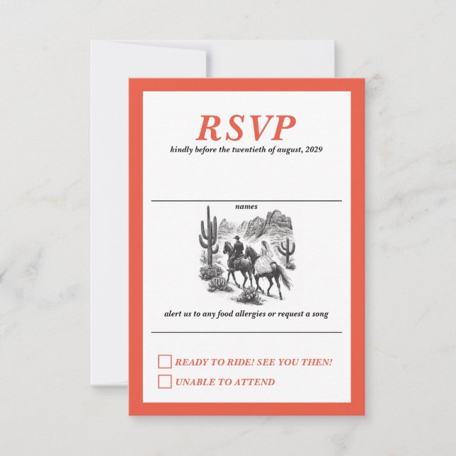 Horseback Canyon Couple Wedding RSVP Karte (Vorderseite)