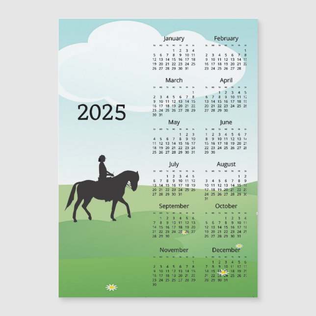 Horseback équitation 2025 Calendrier Carte magnéti (Devant)