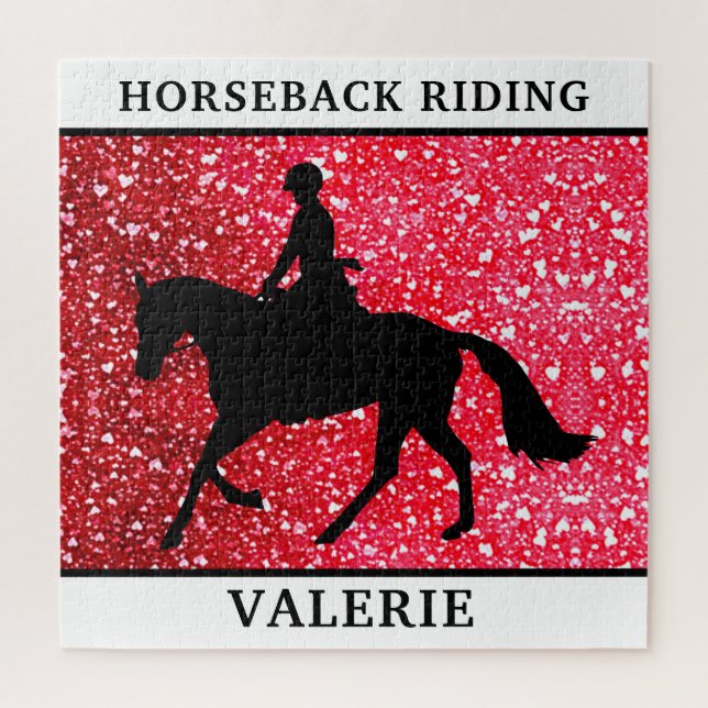 Horseback Riding Horse & Rider Hearts Puzzle (Vertikal)