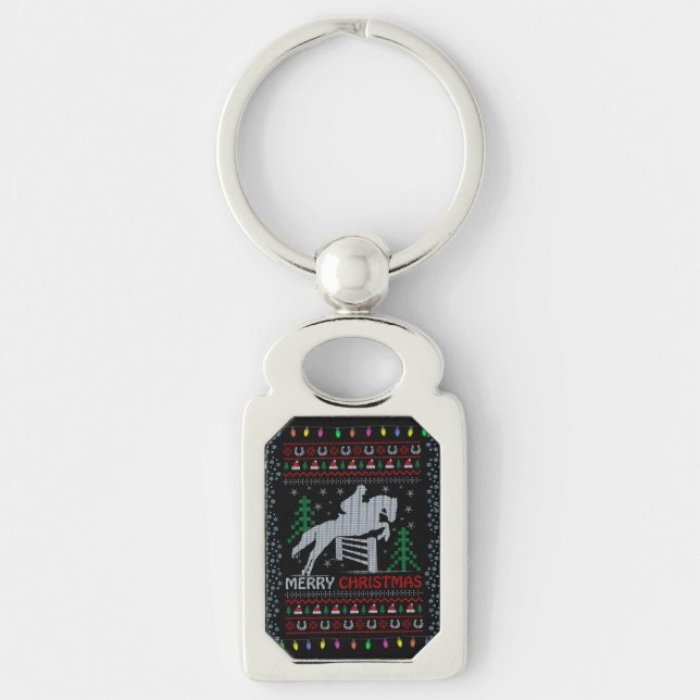 Horseback Riding Jumping Frohe Weihnachten Schlüsselanhänger (Vorderseite)