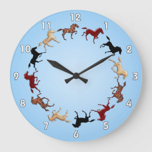 Horses Circle 'Round the Clock Große Wanduhr