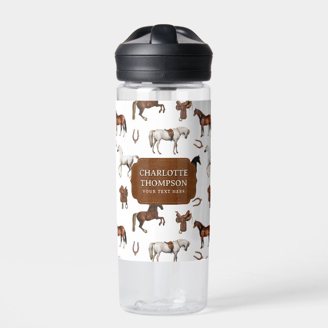 Horses Horseshoe Horse Saddles Custom Name Trinkflasche (Vorderseite)