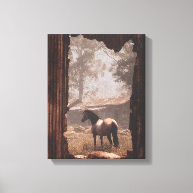 Horses in Forest Clearing Sunbeam Art Leinwanddruck (Vorderseite)