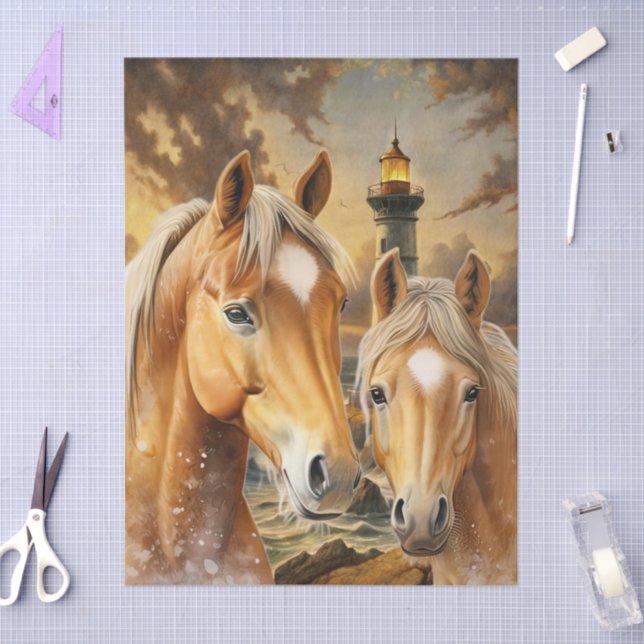 Horses Lighthouse & Ocean Scene Seidenpapier (Basteln)