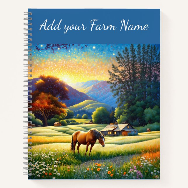 Horses on Farm Wildflower Meadow Notizbuch (Vorderseite)