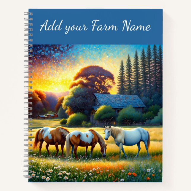Horses on Farm Wildflower Meadow Notizbuch (Vorderseite)