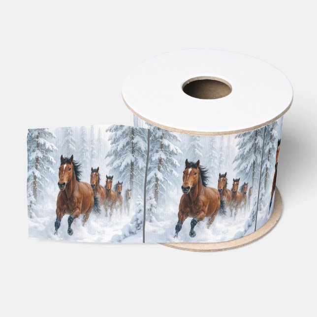 Horses Running Through a Snowy Forest Ripsband (Spule)