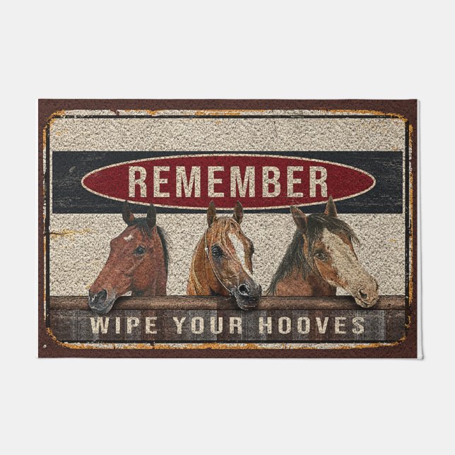 Horses Welcome Doormat | Remember Wipe Your Hooves Fußmatte (Vorderseite)