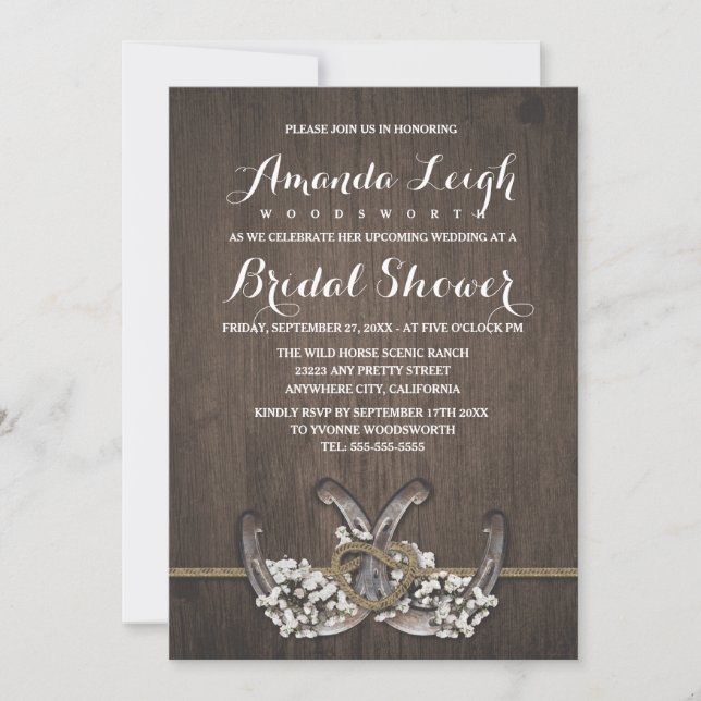 Horseshoe Baby's Breath Bridal Shower Invitations (Devant)