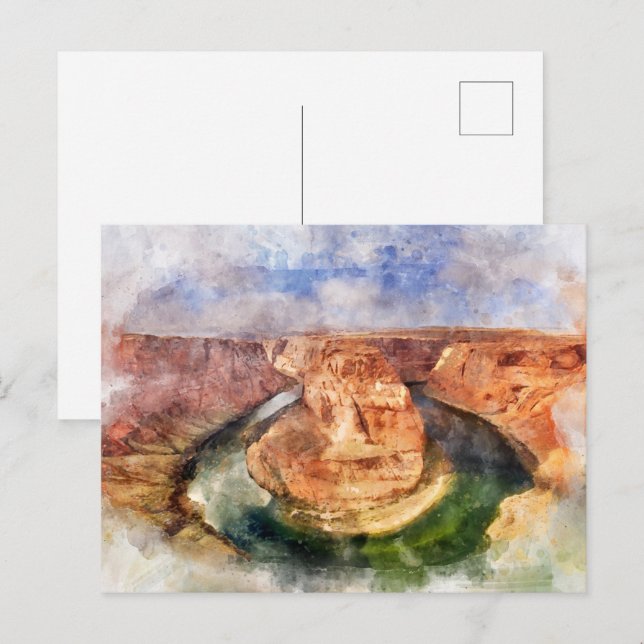 Horseshoe Bend in Grand Canyon Wasserfarbe Postkarte (Vorne/Hinten)