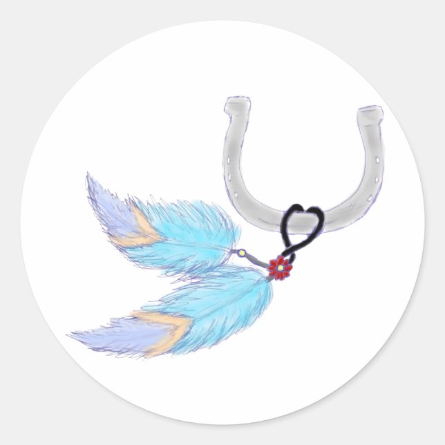 Horseshoe Blue Feathers Stickers (Vorderseite)